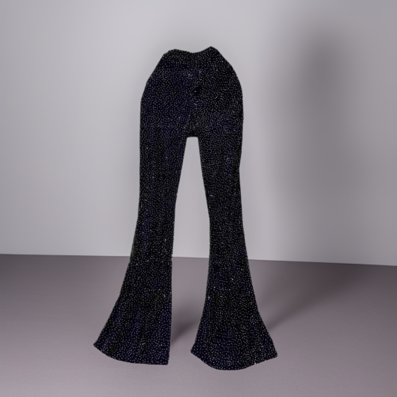 New Arrival Slim-Fit Self-Made Large Long Legs Tiger Pattern Low Waist Rhinestone Drooping Soft Casual Long Flared Pants for Women