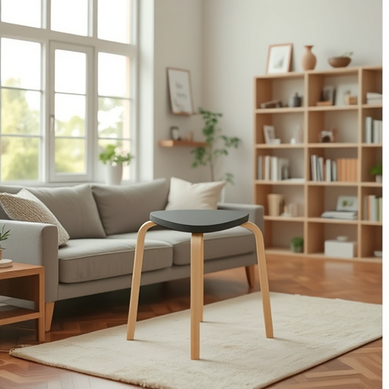 Nordic Design Dining Chair Triangle Stool Manufacturer Wholesale Living Room Dining Room Curved Wood Triangle Stool Dining Chair