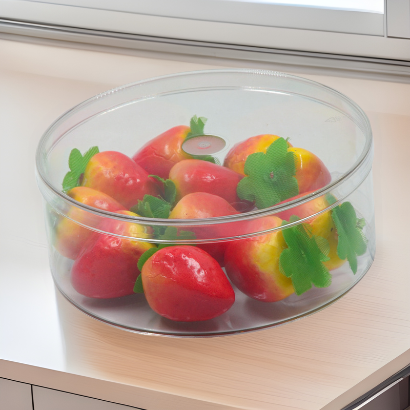 Caja de plástico redonda resistente a caídas caja de mascotas de grado alimenticio caja de plástico duro caja de dulces transparente refrigerada caja de frutas secas en stock