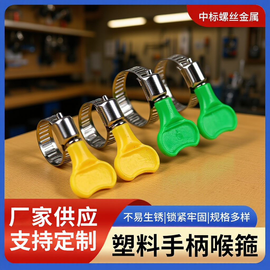 Wholesale plastic handle hose clamp Xiaomei hand twist clamp clamp gas pipe fastening water pipe stainless steel hose clamp