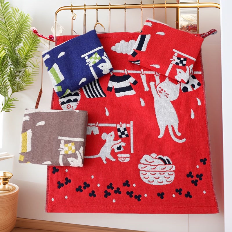 Zhiyang towel autumn and winter New industrious cat gauze square towel soft absorbent kitchen hand towel factory price wholesale Zhiyang towel autumn and winter New industrious cat gauze square towel soft absorbent kitchen hand towel factory price wholesale