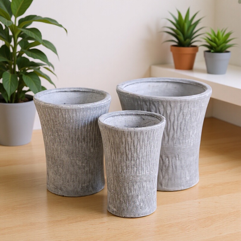 Cement texture flower pot shopping mall large diameter round magnesium clay flower pot concrete decoration flower pot in stock supply