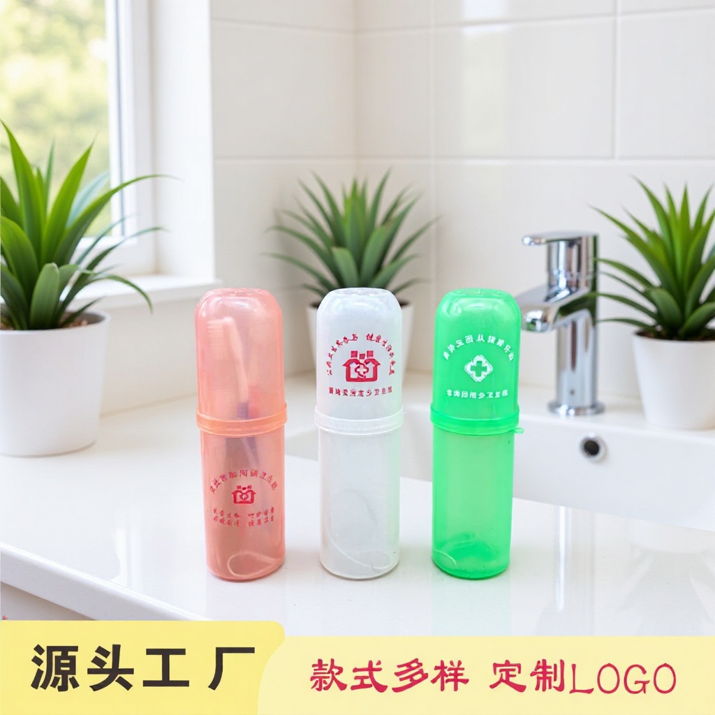 Estuche para cepillo de dientes de plástico de viaje, juego con peine, imprimible con logo, taza de lavado portátil.