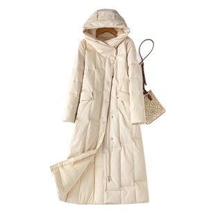 Kafuranti 2024 Winter Leather down Korean Style Women's Over-The-Knee Long down Jacket, Plus Size, Loose Fit, Slimming Effect