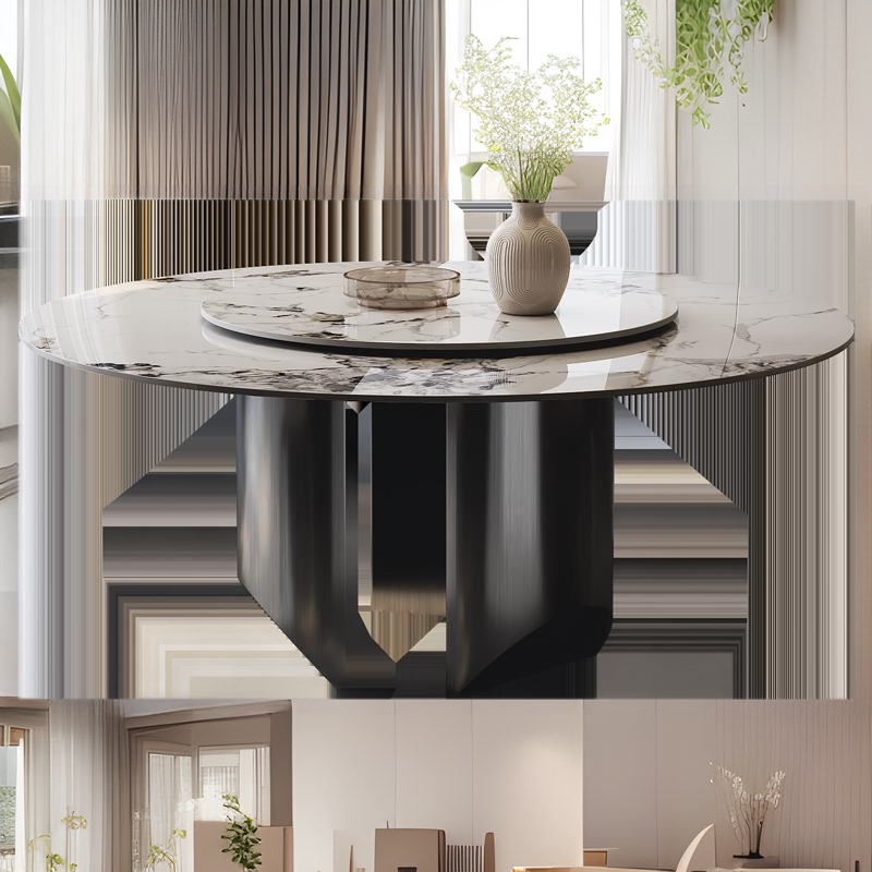 Round dining table and chair combination bright rock plate 10-person dining table modern simple household large apartment Round Table high-end dining table