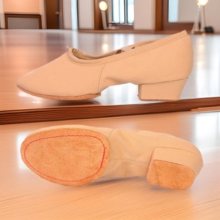Heeled dance shoes soft sole shoes canvas teacher dance shoes body training shoes adult ballet yoga national shoes fur bottom