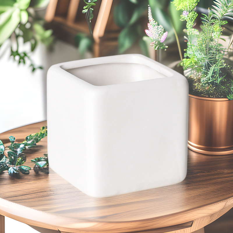 Square White Ceramic Nordic Simple Style Ceramic Flower Pot Mini Flower Pot Desktop Fleshy Plant Flower Pot Ornaments