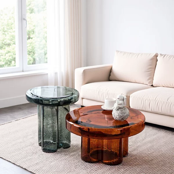 Glass Coffee Table Modern Living Room Small Apartment Petal-Shaped Tea Table Side Table Nordic Simple Creative Corner Table Glass Coffee Table