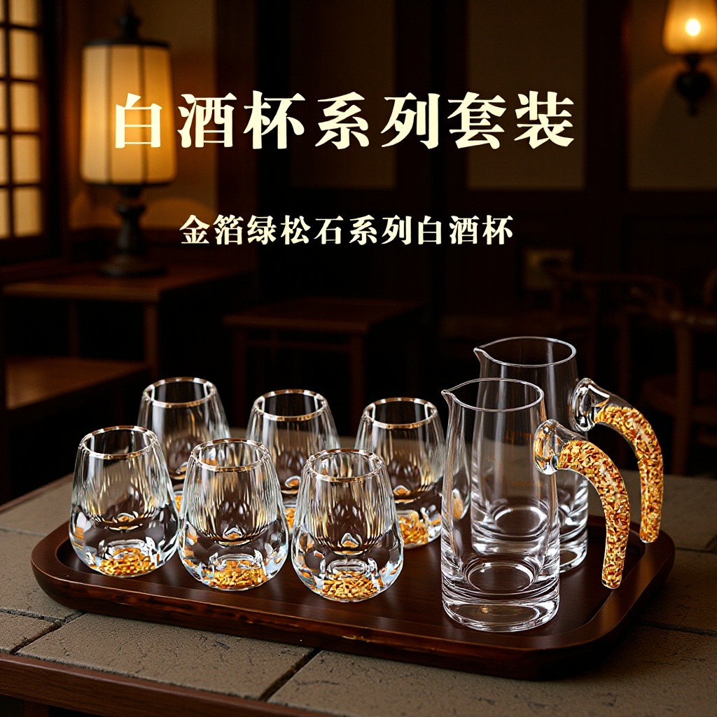 厂家直销中式金箔绿松石黄水晶白酒杯酒器一口杯创意套裝礼品