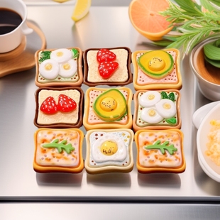 Simulation egg toast diy food play strawberry bread cake shop children's mini food finished gift resin decorations