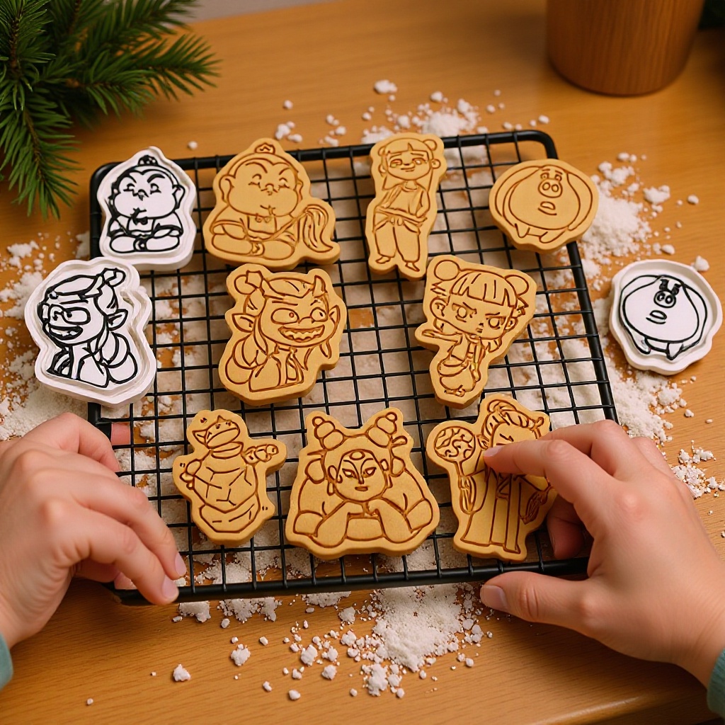 Molde de galletas de dibujos animados Nezha Shiji Niangniang Ao Bingshen Gongbao Herramienta para hornear galletas de arcilla