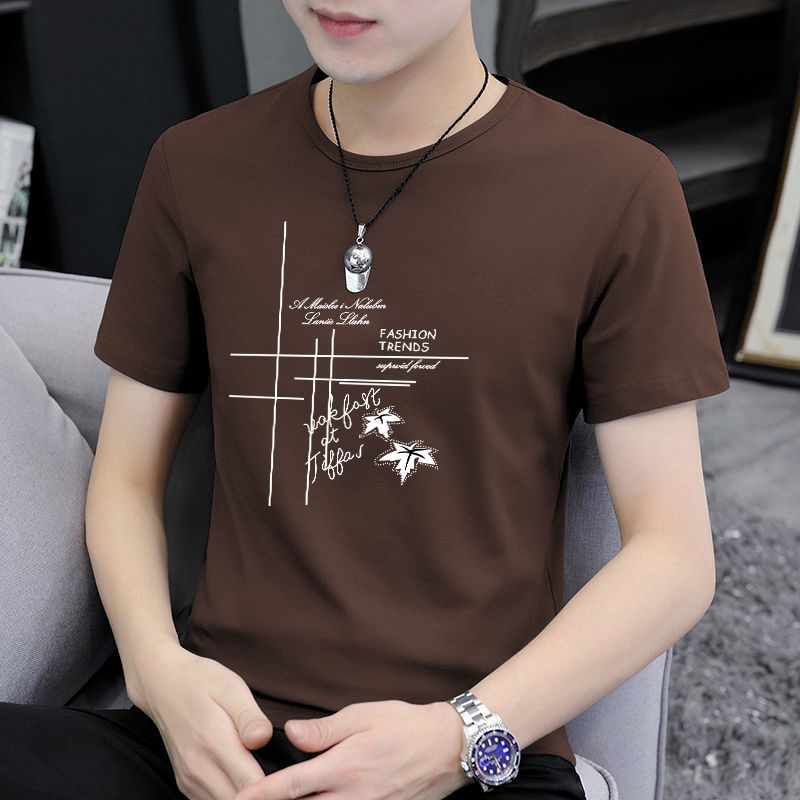 Short-Sleeved T-Shirt Men's Summer Clothes Men's Pure Cotton Men's T-Shirt Summer Clothes Boys' Tops Slim Men's Half-Sleeved Trendy