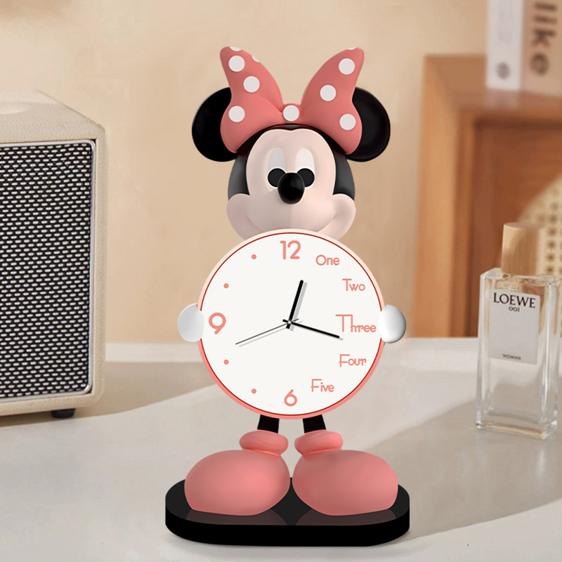 Cartoon Mickey Desktop Clock Ornament for Living Room, Entryway, Tv Cabinet, Wine Cabinet, Trendy Creative Clock Stand Decoration