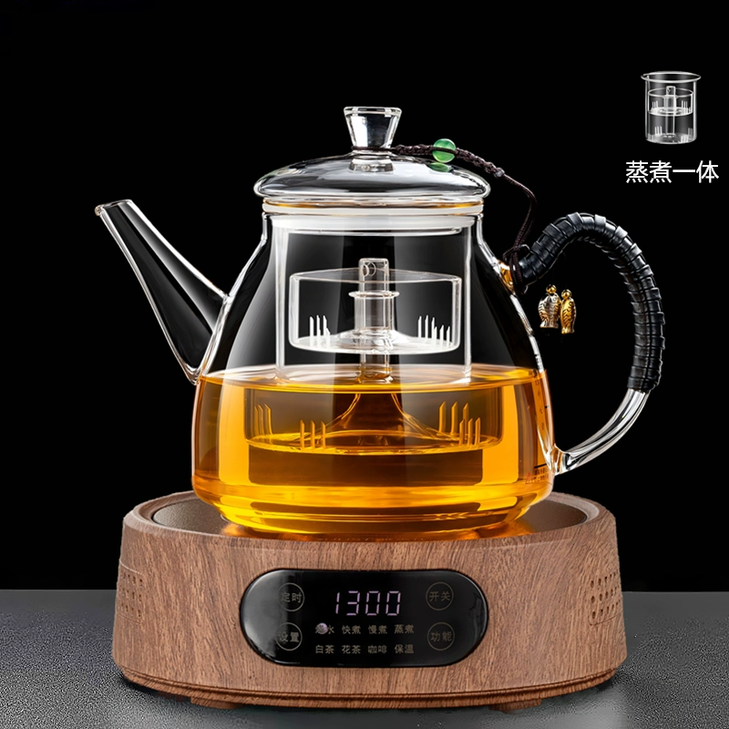 Электрическая керамическая плита 25G (1300 Вт) — настольный чайник для заваривания, совместима с чайниками 500–1300 мл, орех/белая/чёрная