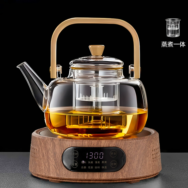 Электрическая керамическая плита 25G (1300 Вт) — настольный чайник для заваривания, совместима с чайниками 500–1300 мл, орех/белая/чёрная
