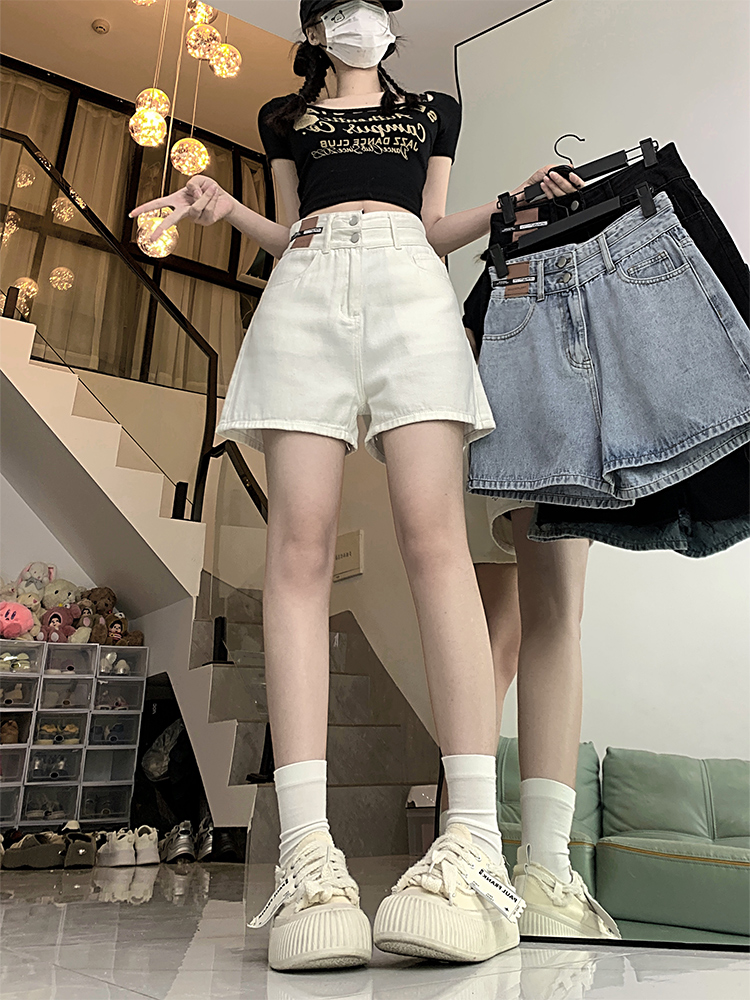 Designed Wide-Leg Denim Shorts for Women, Summer 2024, High-Waisted, Plus Size, Loose, Slimming, Petite A-Line Hot Pants