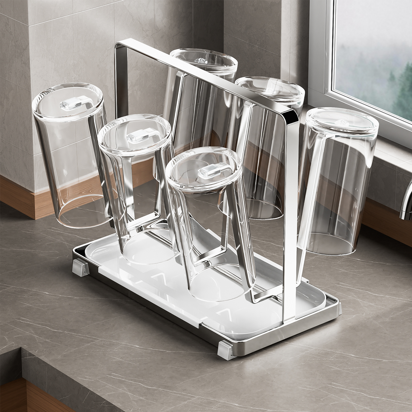 Stainless Steel Cup Drain Rack Table Top Water Cup Tea Cup Milk Bottle Mug Table Storage Shelf