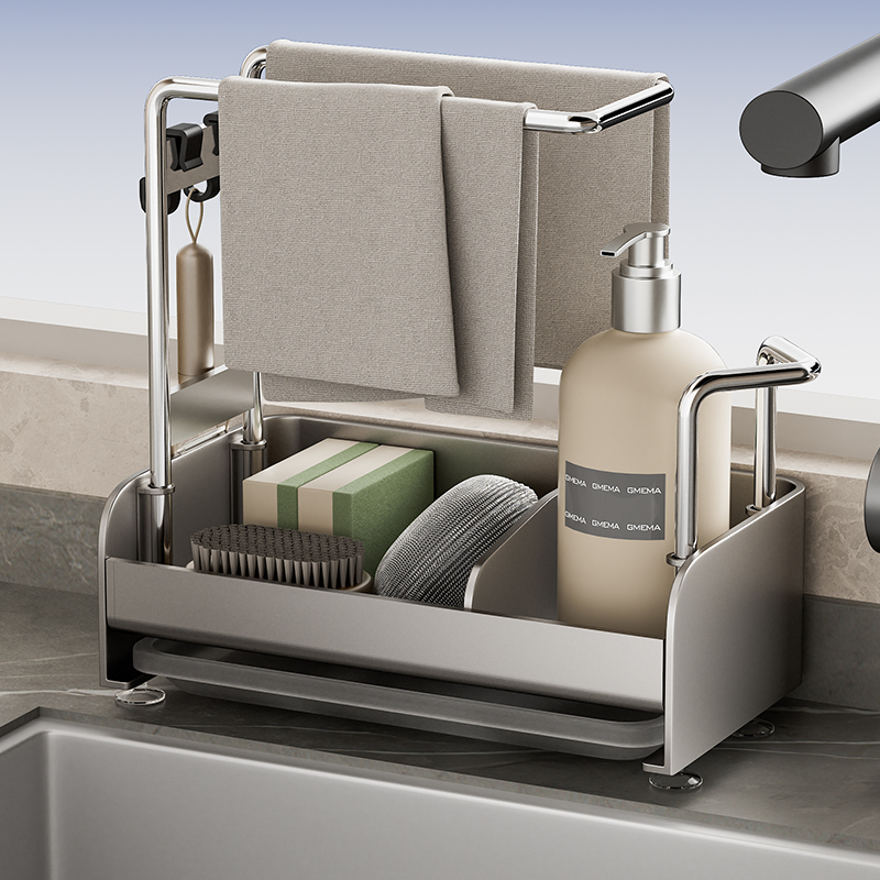 Sink Dishcloth Draining Rack, No-Drill Wall-Mounted Countertop Towel Sponge Multifunctional Professional Storage Rack