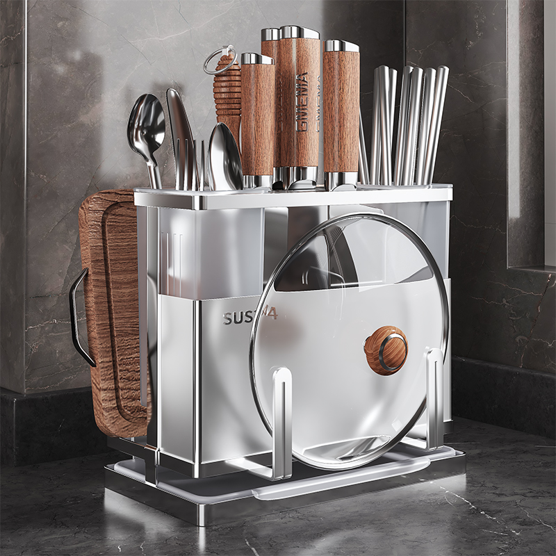 Kitchen Stainless Steel Knife Holder Storage Rack 2025 New Model Knife Holder Cutting Board Rack Integrated Chopping Board Rack Multifunctional Countertop Model