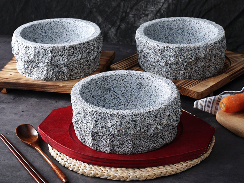 Korean Stone Pot Bibimbap, Stone Pot Dishes, Bubble Chicken Special Stone Pot, Natural Rough Thickened Stone Bowl for Restaurant Commercial Use