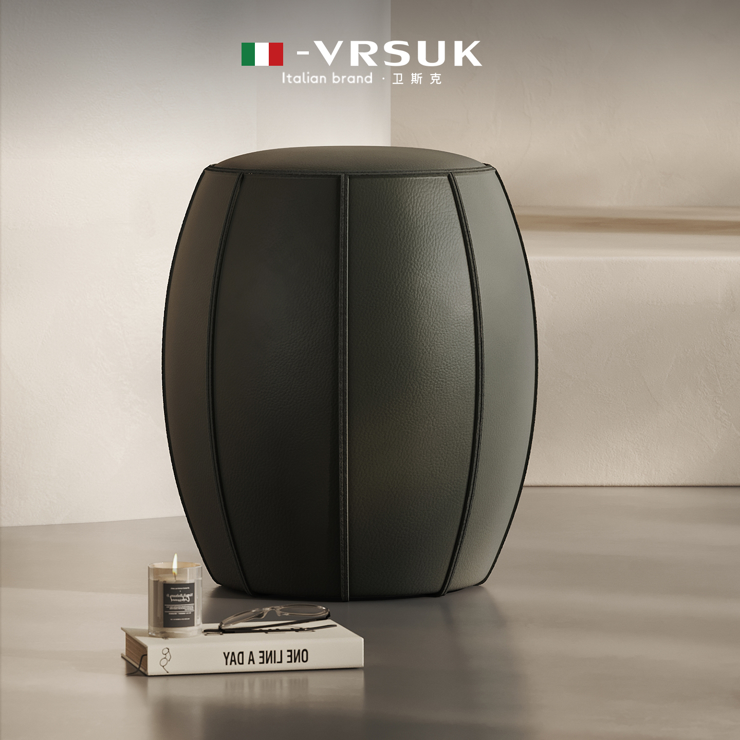 Vrsuk Designer Italian Minimalist Full Suede Shoe-Changing Stool Bedroom Dressing Stool Cloakroom Living Room Low Stool