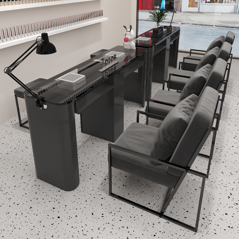 Zhongmin Shangpin Tempered Glass Manicure Table and Chair Set with Vacuum Cleaner, Simple and Luxurious Black Manicure Table for Nail Salon