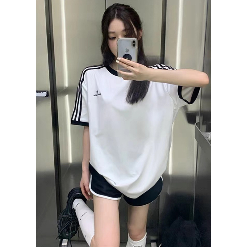 American-Style Slimming Short-Sleeved Shorts Casual Sports Suit for Women in Summer, Loose Korean Style Student Fashion Running Two-Piece Set