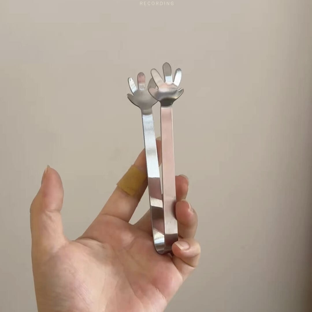 No Dirty Hand Snack Small Clip Creative Mini Palm Stainless Steel Food Clip Thickeneded Ice Cube Clip Barbecue Clip