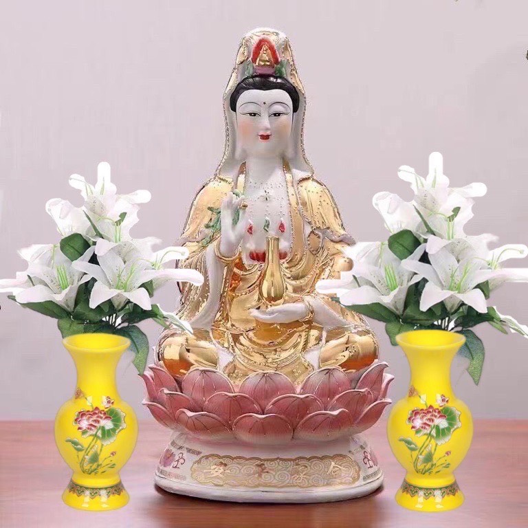 Hoa huệ trắng 2 bó/chai gốm vàng 2 chiếc