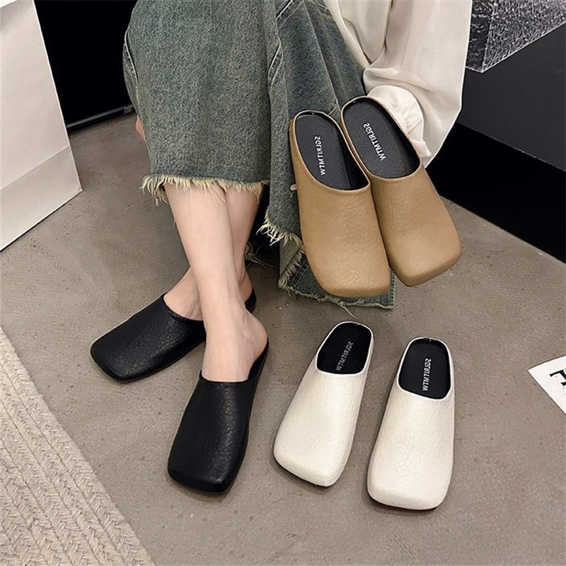 Design Mueller Shoes All Year Round Normcore Flats Square Head Women's Shoes Soft Bottom Fashion Outwear Wearing Spring and Autumn Not Tired