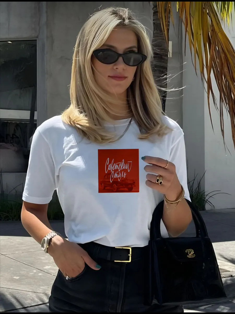 Pure Cotton Simple Printed Versatile Short-Sleeve T-Shirt Loose Printed Loose Pullover