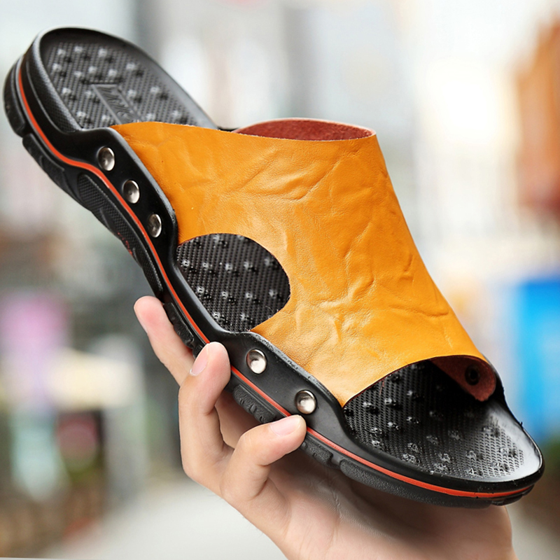 Men's Sandals, Non-Slip Beach Shoes, Leather Slippers, Men's Summer Genuine Leather Slippers, New Outdoor Sandals, Men's Slippers