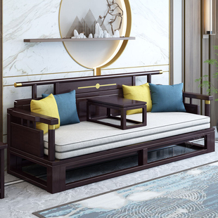 New Chinese style solid wood luohan bed sofa bed modern simple Zen small apartment living room retractable sliding bed collapse table