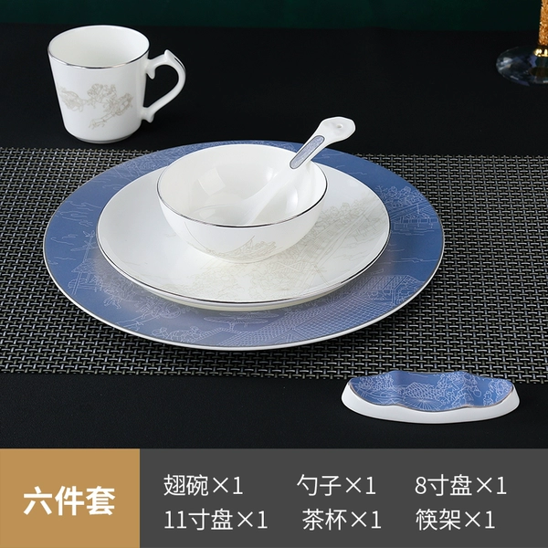 Round six-piece set with tea cups, Qingming Festival, Shanghe Tu