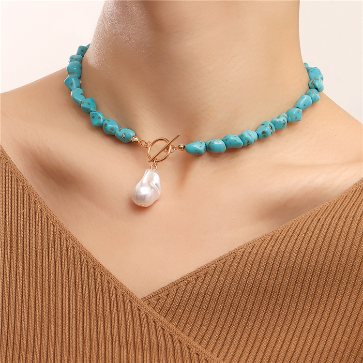 European and American Fashion Irregular Turquoise Pearl Clavicle Chain Necklace Turquoise Choker Necklace