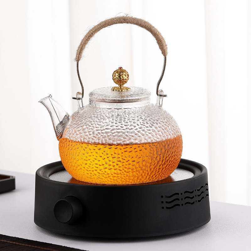 High-Temperature Resistant Glass Teapot with Handle, Health-Preserving Tea Brewing Pot, Steaming Tea Set, Electric Ceramic Stove Set, Small Household Tea Stove