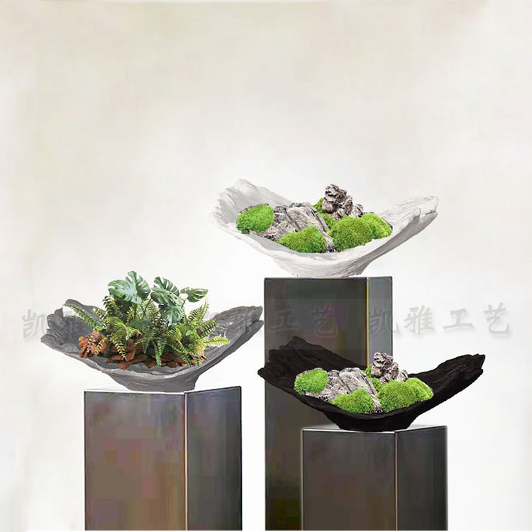 New Chinese Style Lomo Mossy Boat-shaped Resin Flower Pot Office Desktop Model House Hallway Home Decorative Landscape Ornaments