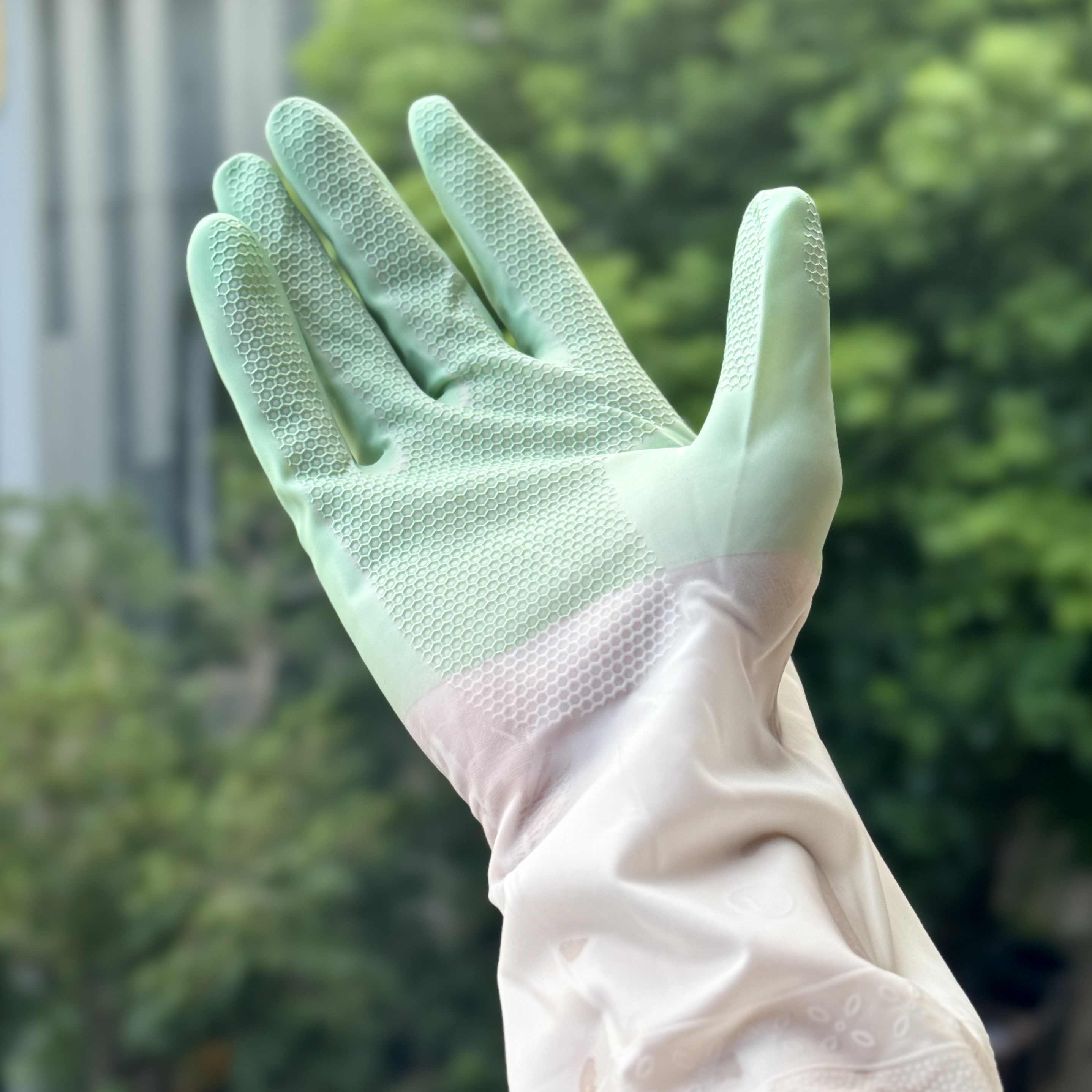 Yu Mama Latex Extended Cleaning Gloves for Housework, Waterproof, Durable, Non-Slip, for Washing Dishes, Easy to Clean