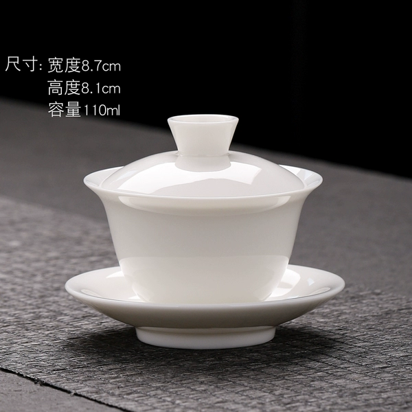 [Special Promotional Model] Mutton Fat Jade Covered Bowl—Plain White [About 110ml]