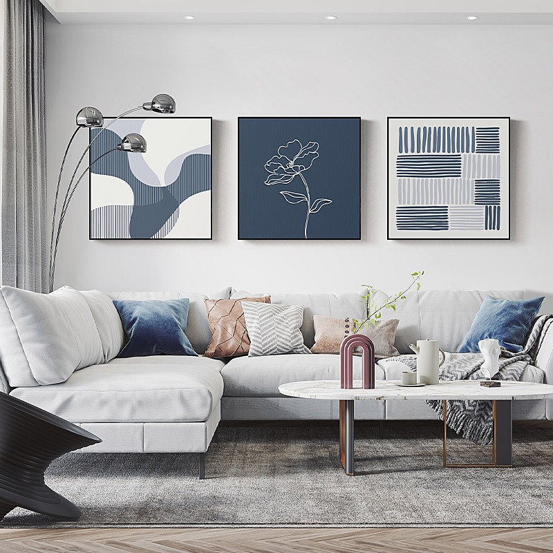 Modern Minimalist Living Room Decorative Painting Blue Sofa Background Wall Hanging Painting Scandinavian Normcore Abstract Line Art Hanging Painting