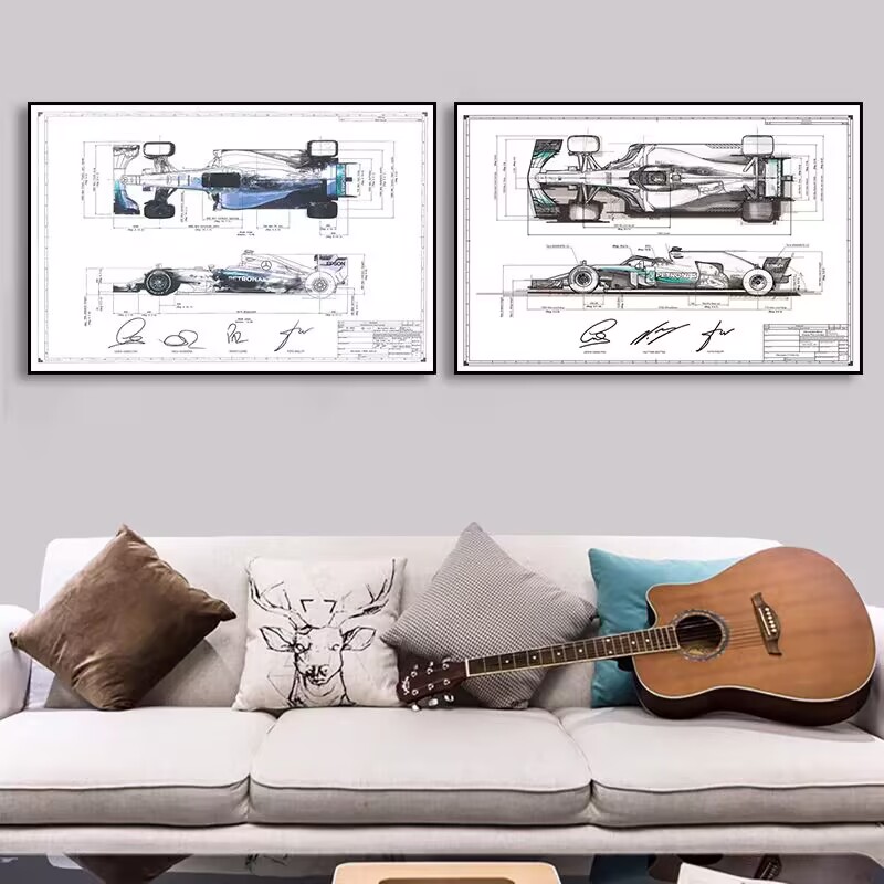 F1 Racing Decorative Painting Car Kart Hanging Painting Sports Car Mechanical Decomposition Diagram E-Sports Room Bedroom Bedside Mural