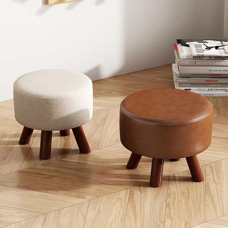 Small Stool For Home Low Stool Sedentary Plaid Living Room Round Stool 2025 New arrival kids Chair Solid Wood Bench Sofa Stool