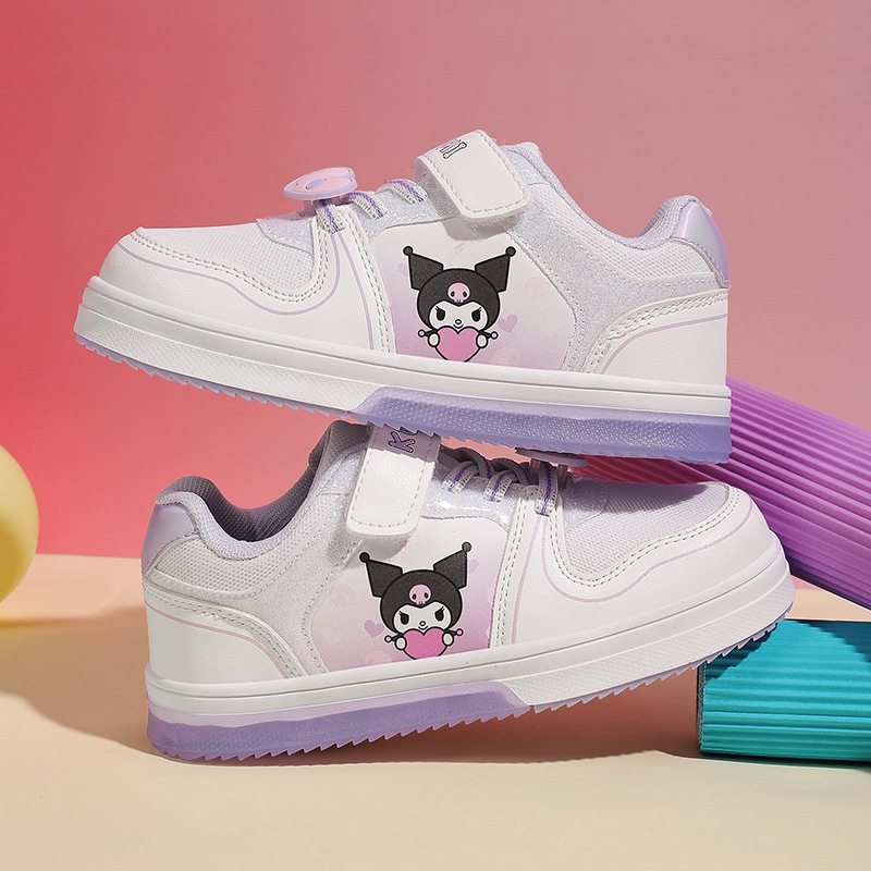 2025 New Children's Sports Shoes for Girls, Spring and Autumn Kuromi Casual Shoes for Young Children and Students, Sneakers with Flashing Lights