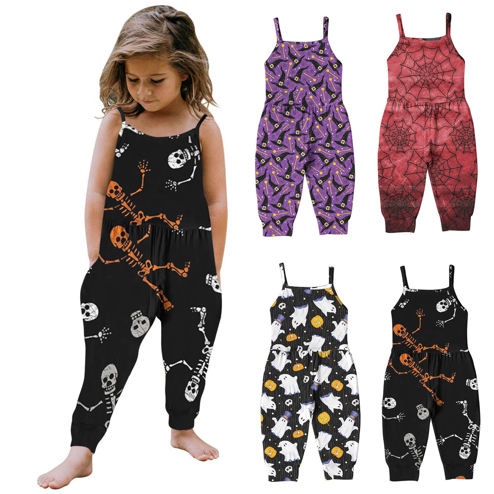 Mono corto de verano sin mangas con temática de Halloween para niñas y niños, de algodón estampado, ropa infantil a la moda (0-24 meses)._voghion.com