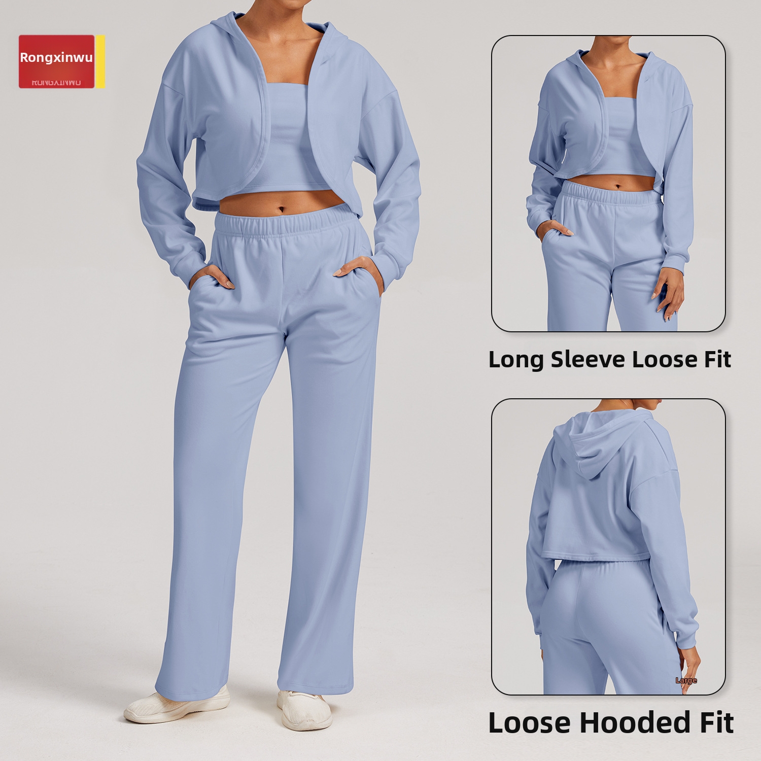 Damen-Sporthoodie aus deutschem Fleece, lässige, lockere Passform, ideal zum Laufen, Fitness und für Outdoor-Aktivitäten im Herbst und Winter._voghion.com