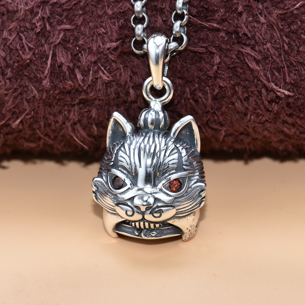 泰银跨境饰品批发S925纯银小丑皇冠猫吊坠原创设计师款高级感项坠