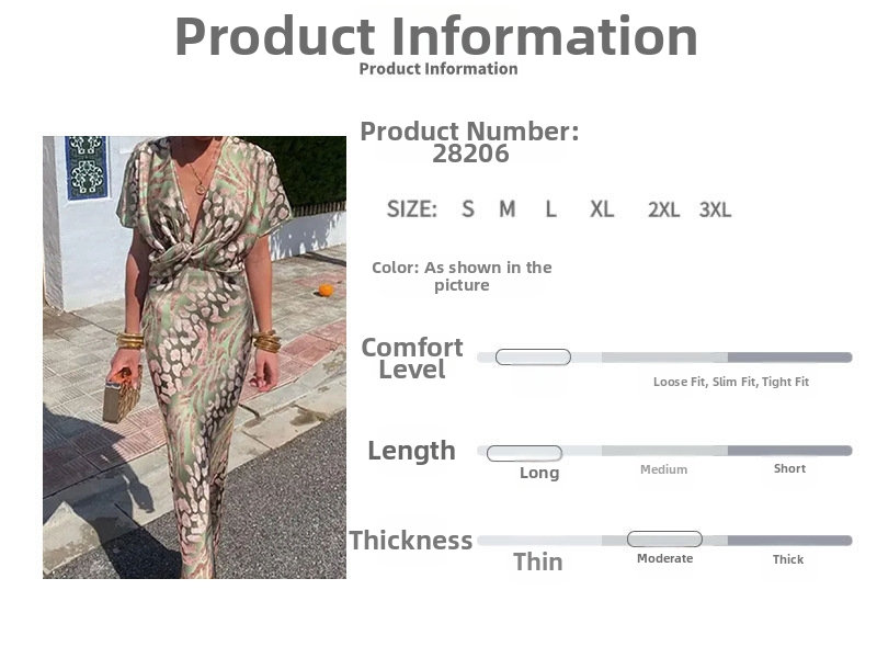 Women's Clothing Slim Fit Printed Dress V Neck Mid Waist Sexy Fashion Spring Thin Summer Lanon Effortless Style, All-Day Comfort_ecoleips.com