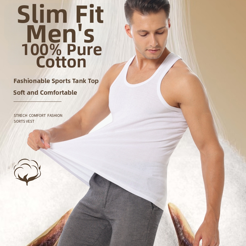 Men's Clothing Men's 100% Cotton Vest For Sports And Fitness Tight Fit Breathable Inner Wear Summer Top For Formal & Casual_viptrois.com