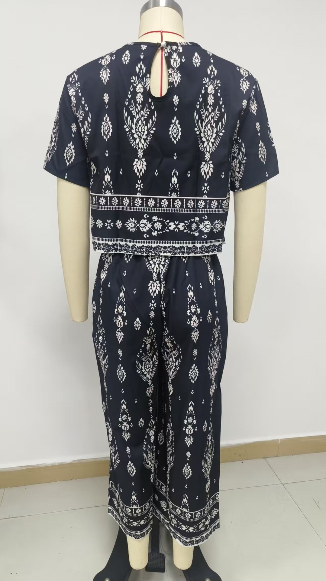 Damen Zweiteiler Set Mit Ethnischem Muster Kurzarm Elegant_voghion.com