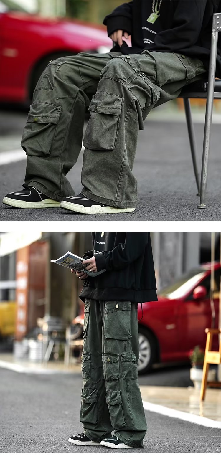 Pantalon cargo homme multipoches, coupe ample et droite, style hip-hop rétro, tendance automne._voghion.com